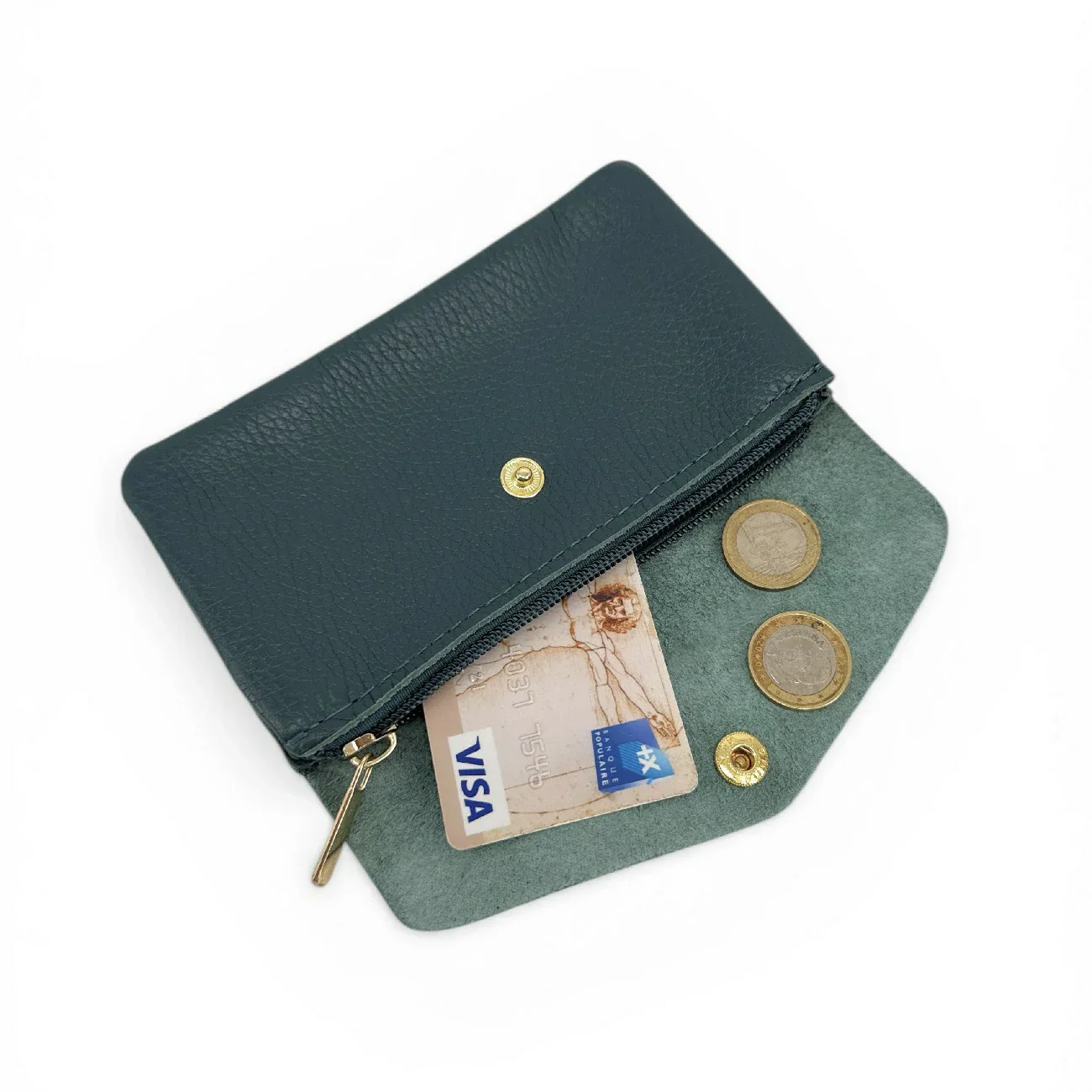 Pochette porte-monnaie en cuir grainé COMPO Vert forêt noire - Image 2