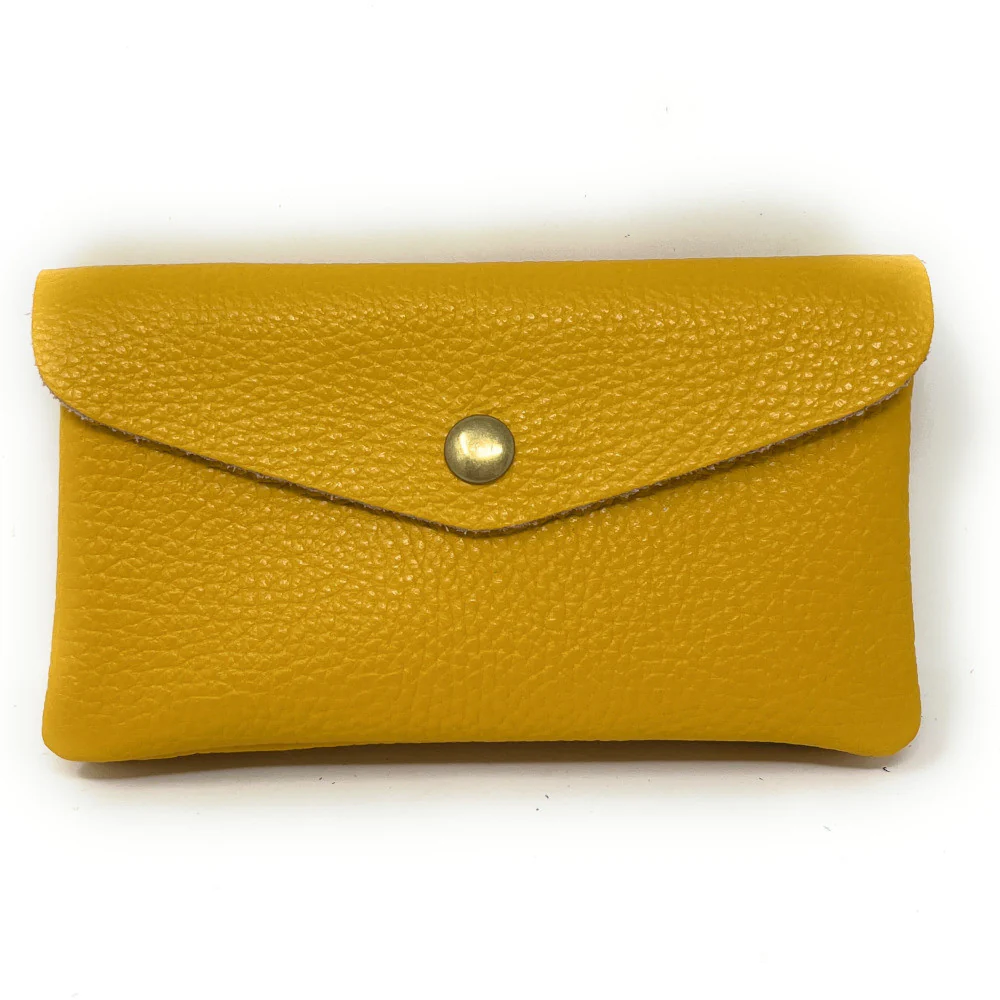 Pochette porte-monnaie en cuir grainé COMPO Jaune Moutarde - Image 4