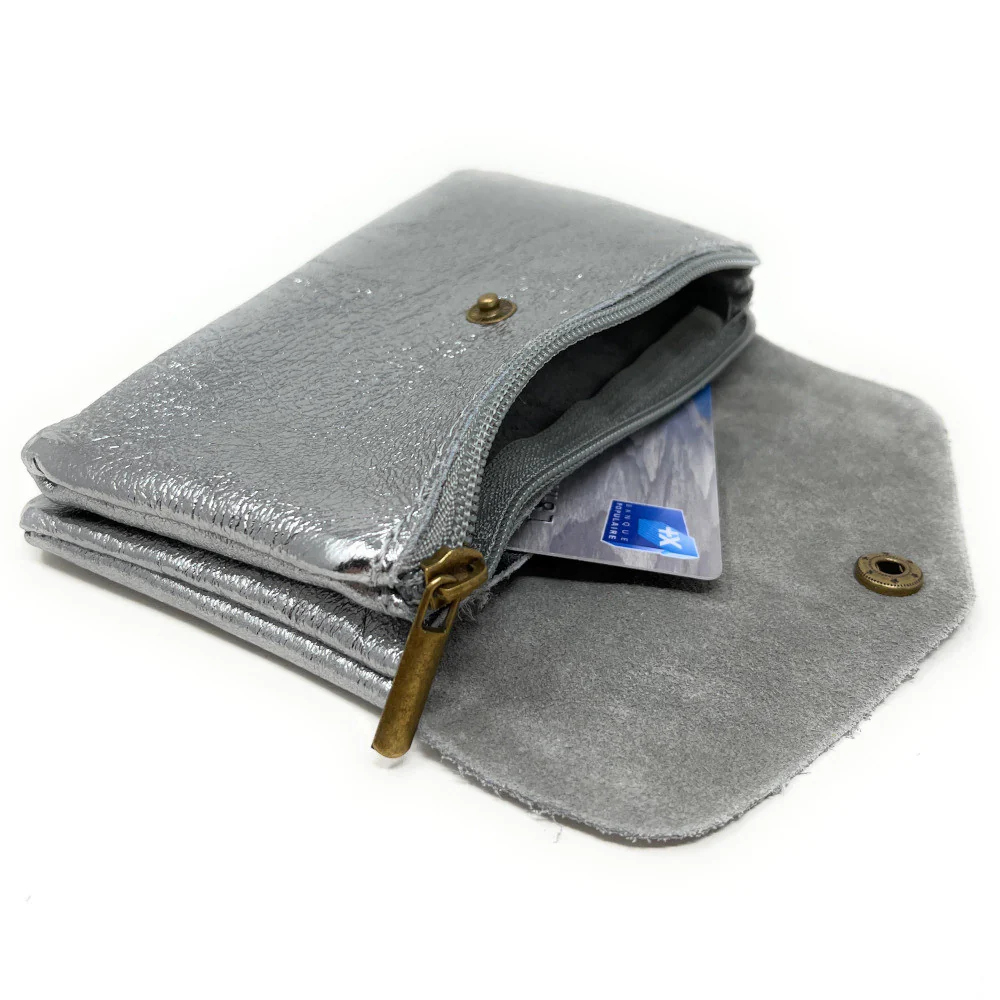 Pochette porte-monnaie en cuir irisé COMPO Argent moyen - Image 2