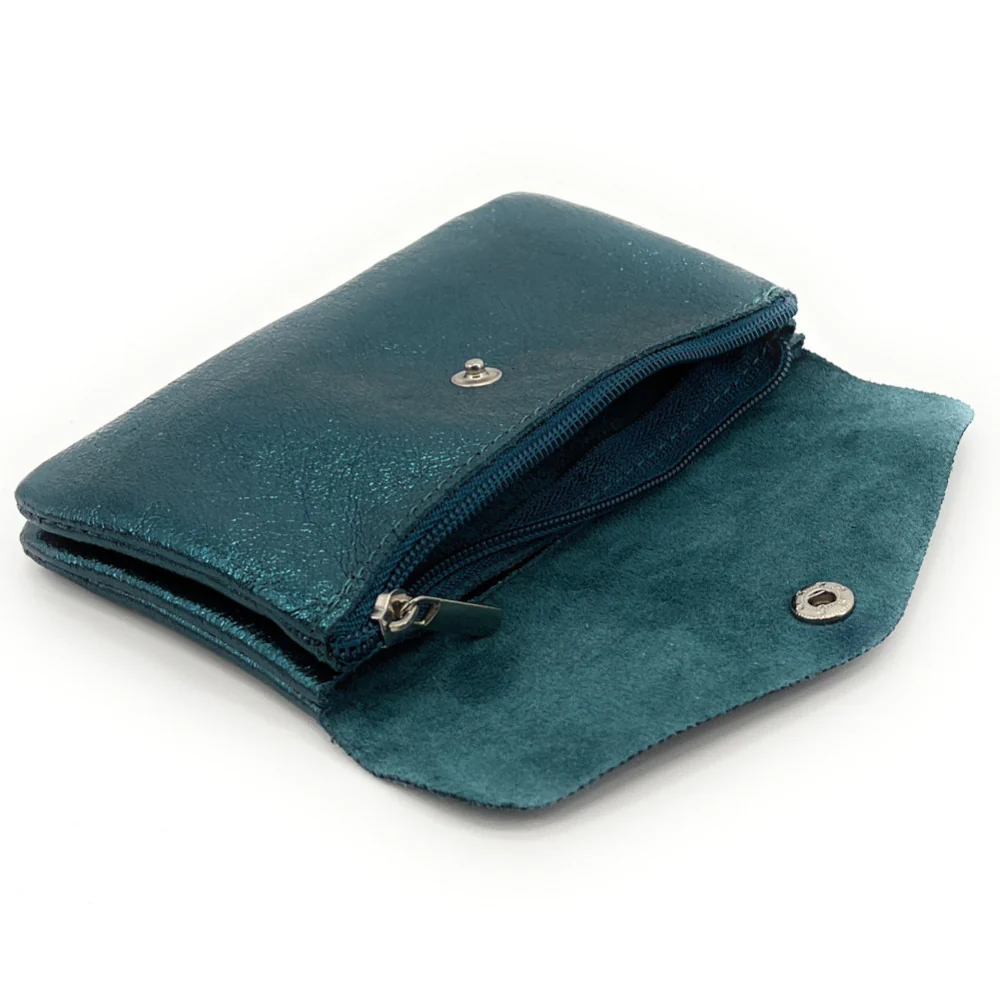 Pochette porte-monnaie en cuir irisé COMPO Bleu vert canard - Image 2