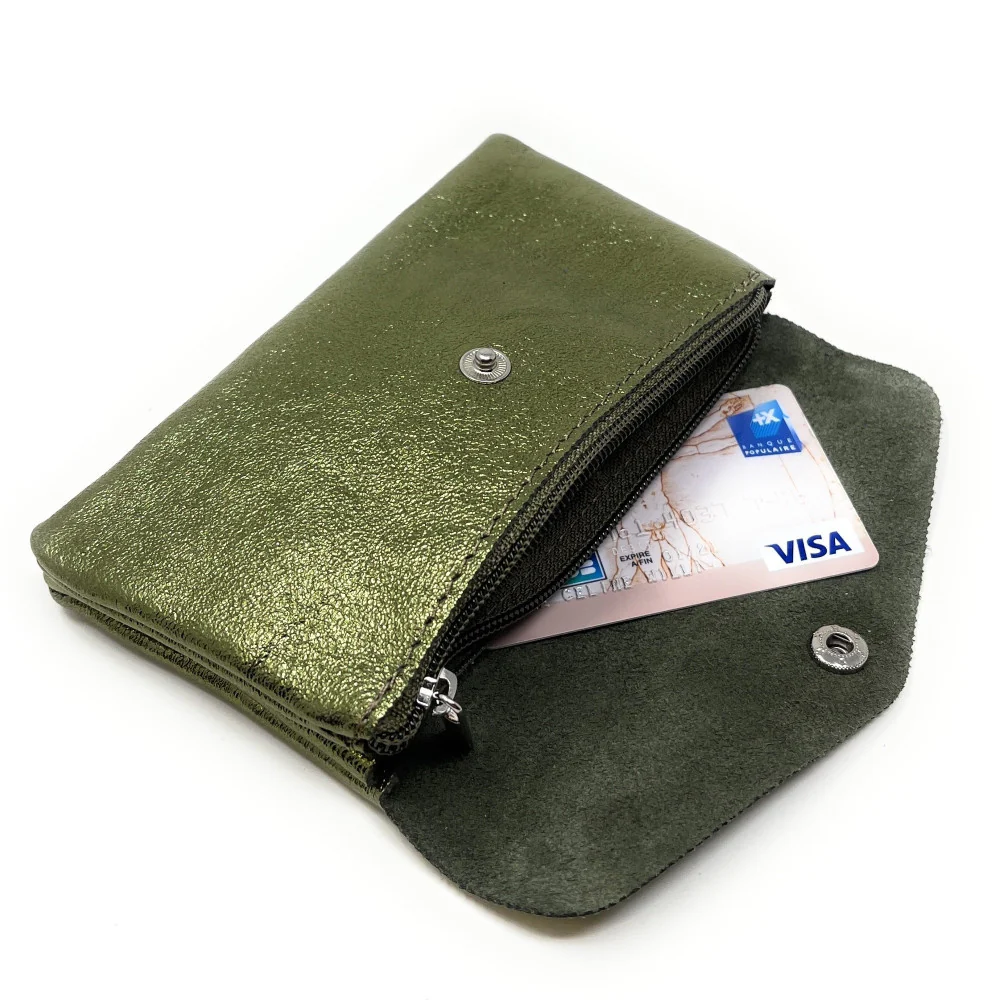Pochette porte-monnaie en cuir irisé COMPO Kaki irisé - Image 2