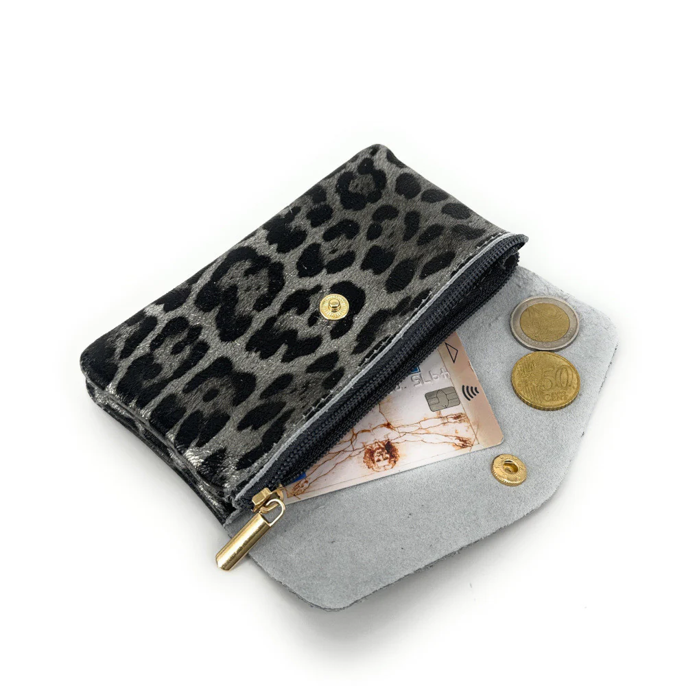 Pochette porte-monnaie en cuir irisé COMPO JUNGLE Léopard argent - Image 2