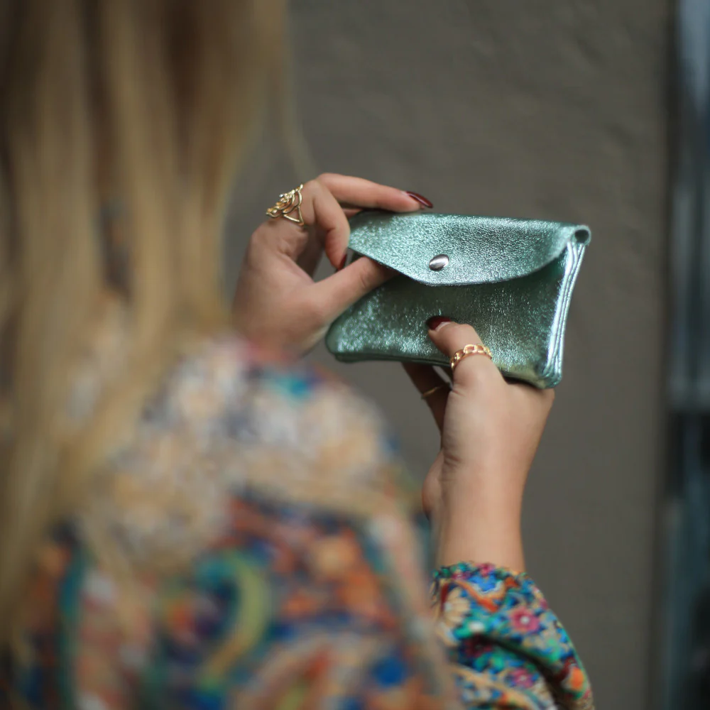 Pochette porte-monnaie en cuir irisé COMPO Menthe givrée - Image 2