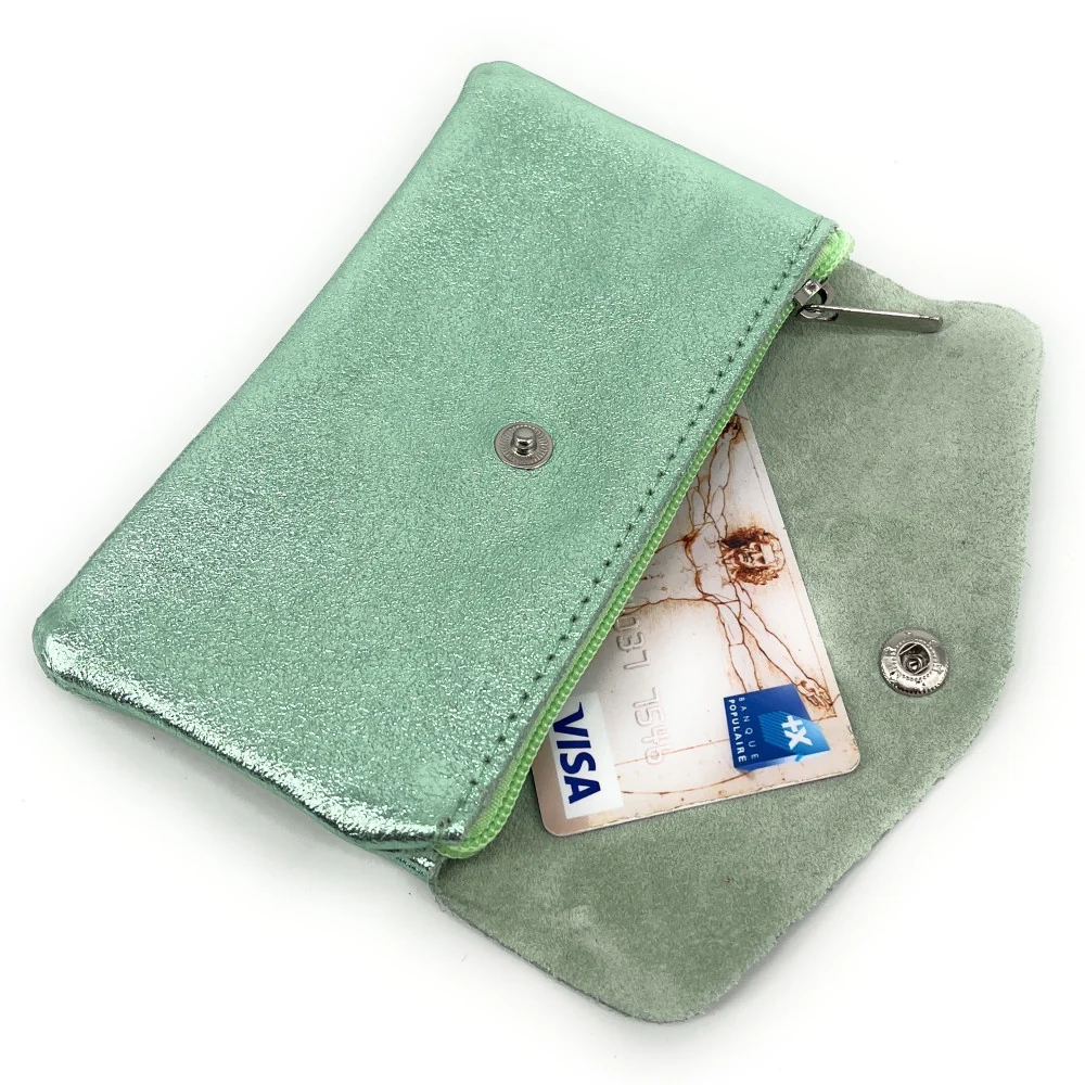 Pochette porte-monnaie en cuir irisé COMPO Menthe givrée - Image 3