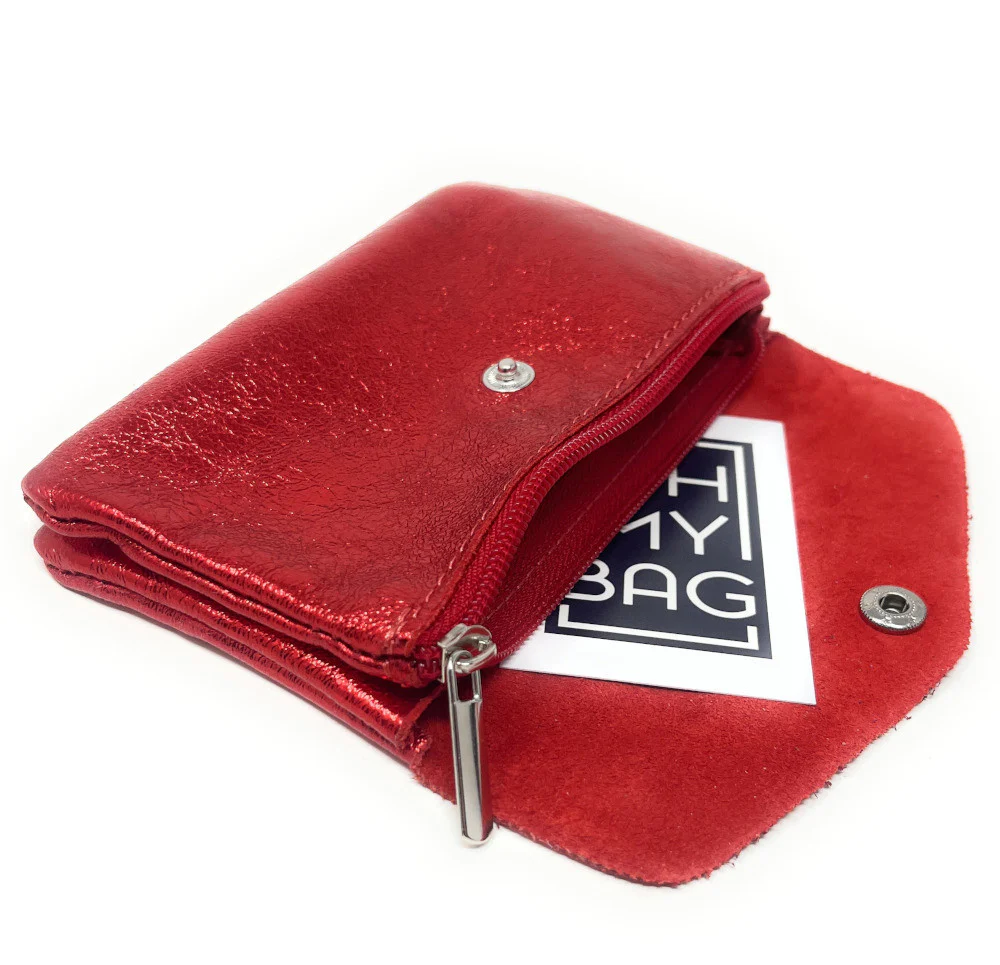 Pochette porte-monnaie en cuir irisé COMPO Rouge irisé - Image 3