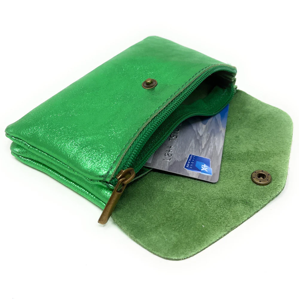 Pochette porte-monnaie en cuir irisé COMPO Vert anglais - Image 3