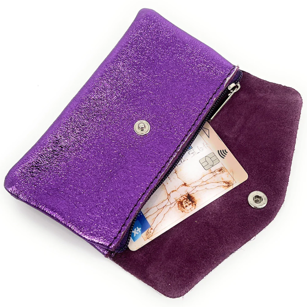Pochette porte-monnaie en cuir irisé COMPO Violine - Image 2
