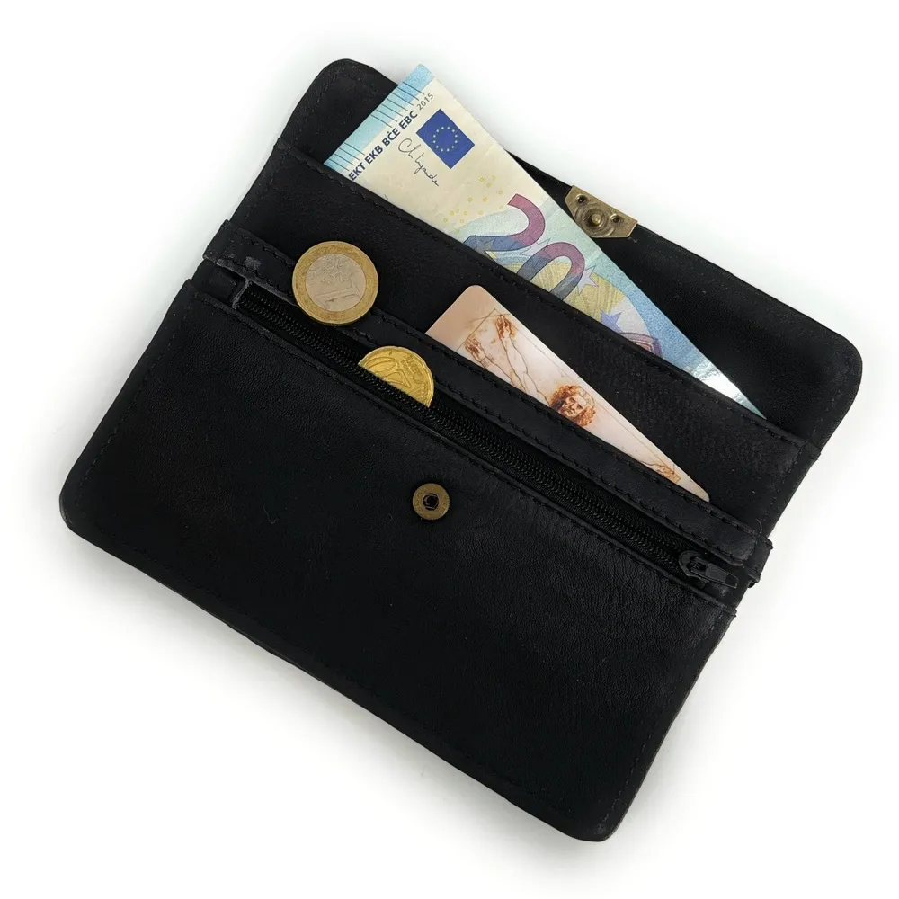 Pochette porte-monnaie en cuir lisse IMPRO Noir - Image 2
