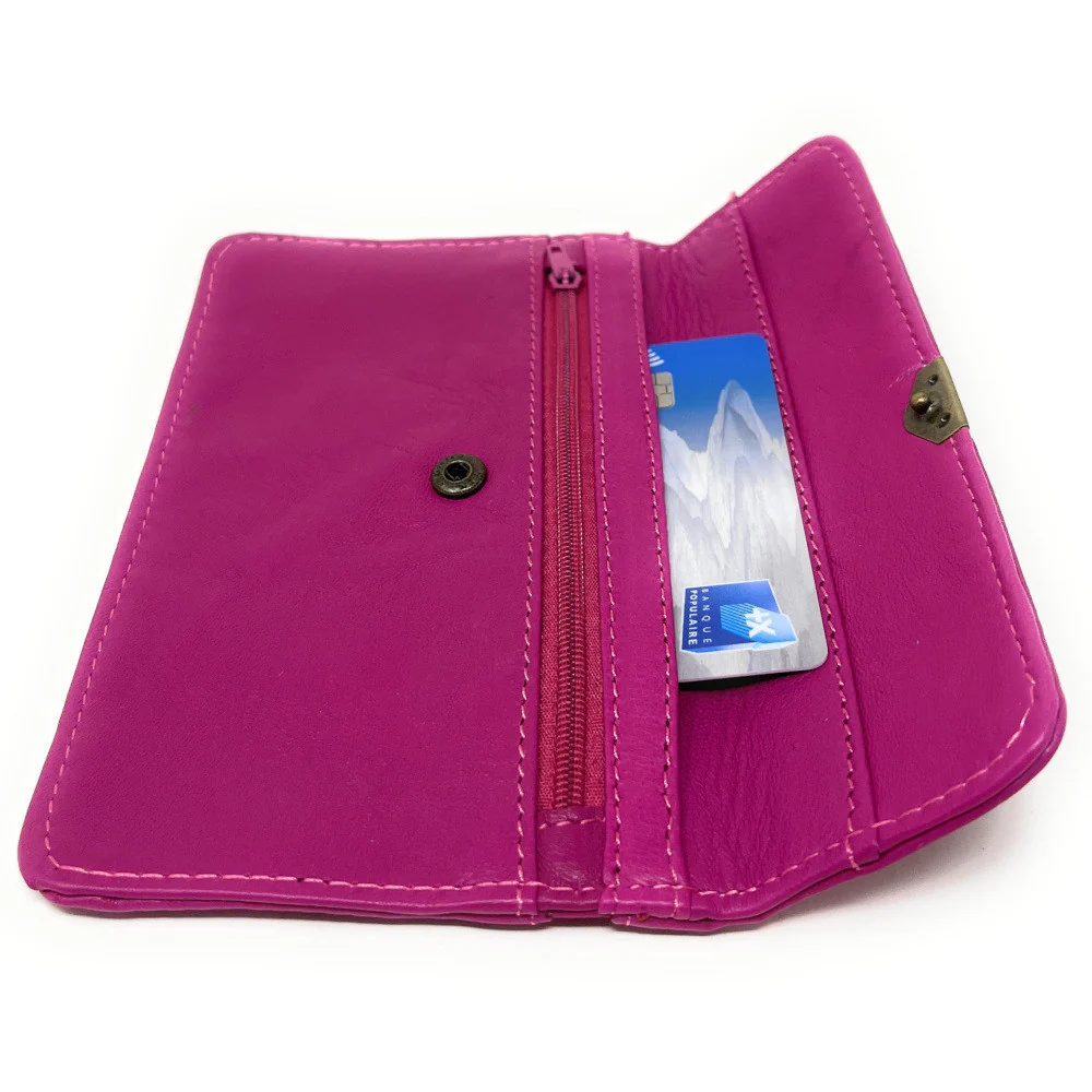 Pochette porte-monnaie en cuir lisse IMPRO Rose fuchsia - Image 3