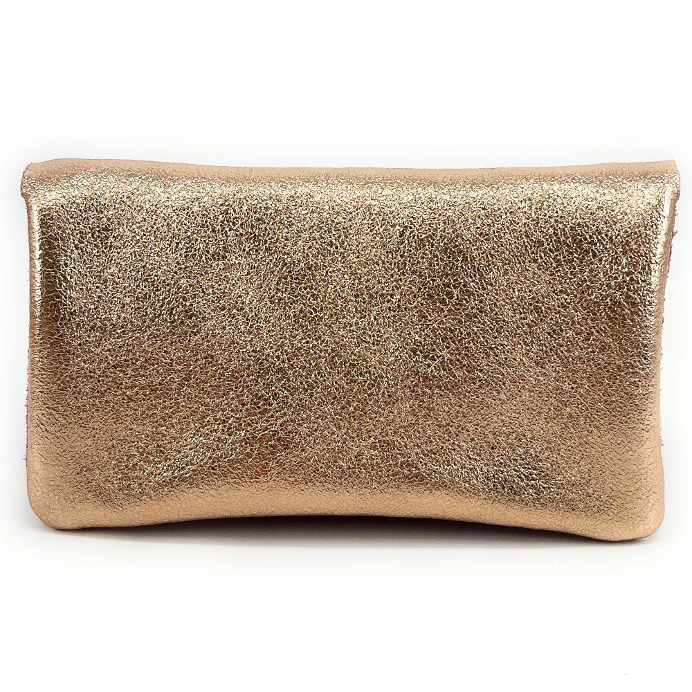 Pochette porte-monnaie en daim et cuir irisé COMBI Prune - Image 2