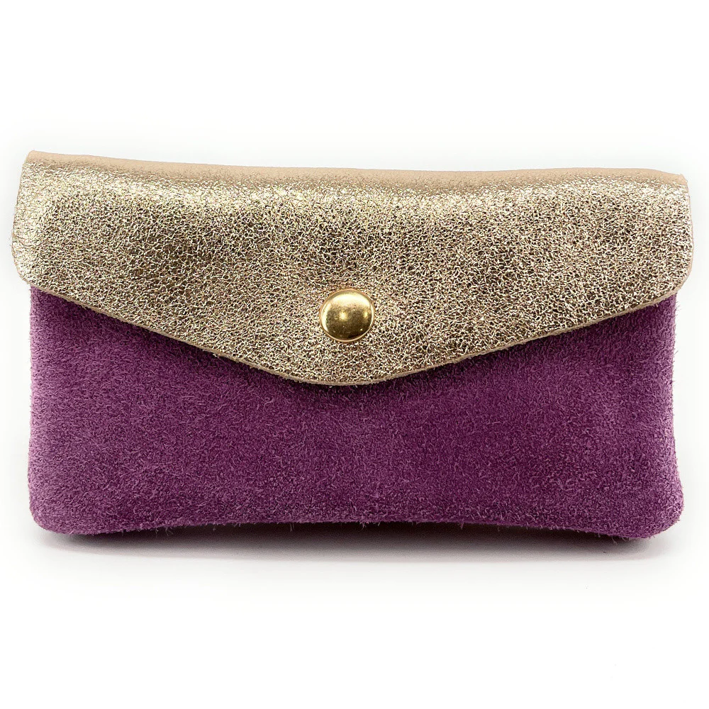 Pochette porte-monnaie en daim et cuir irisé COMBI Prune - Image 4