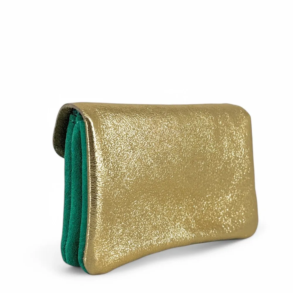 Pochette porte-monnaie en daim et cuir irisé COMBI Vert menthe - Image 2