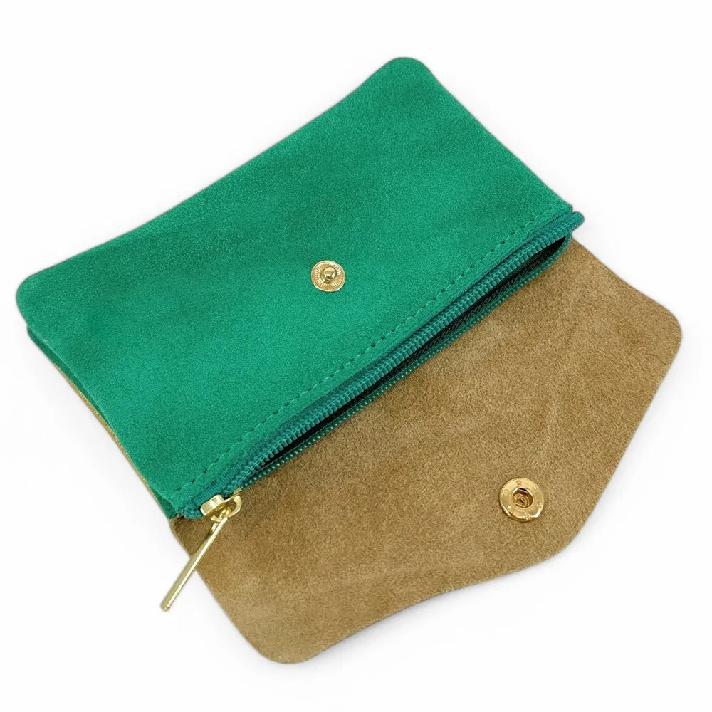 Pochette porte-monnaie en daim et cuir irisé COMBI Vert menthe - Image 3