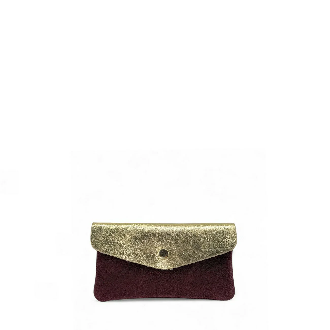 Pochette porte-monnaie en daim et cuir irisé COMBI Bordeaux