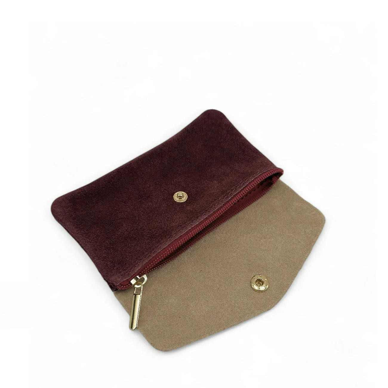 Pochette porte-monnaie en daim et cuir irisé COMBI Bordeaux - Image 5