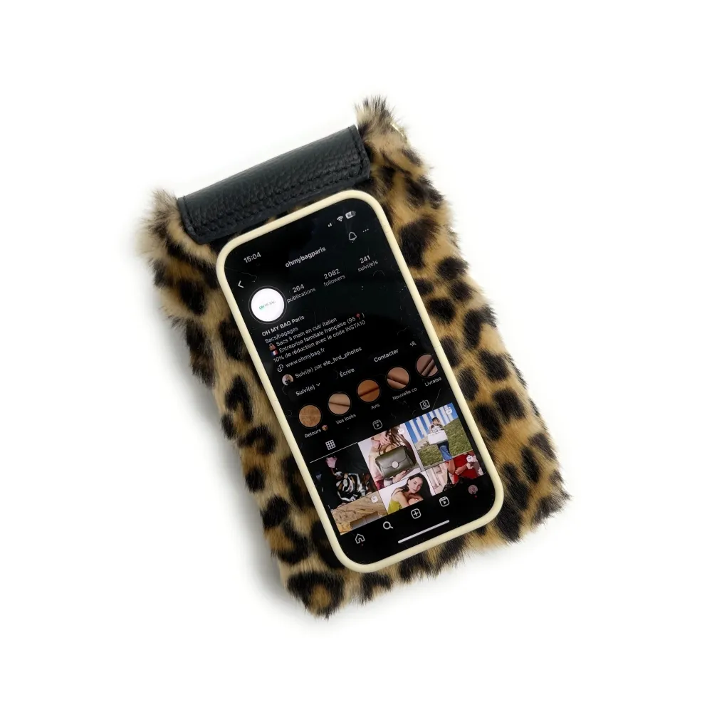Pochette téléphone en cuir et fausse fourrure NAKIA Léopard - Image 6