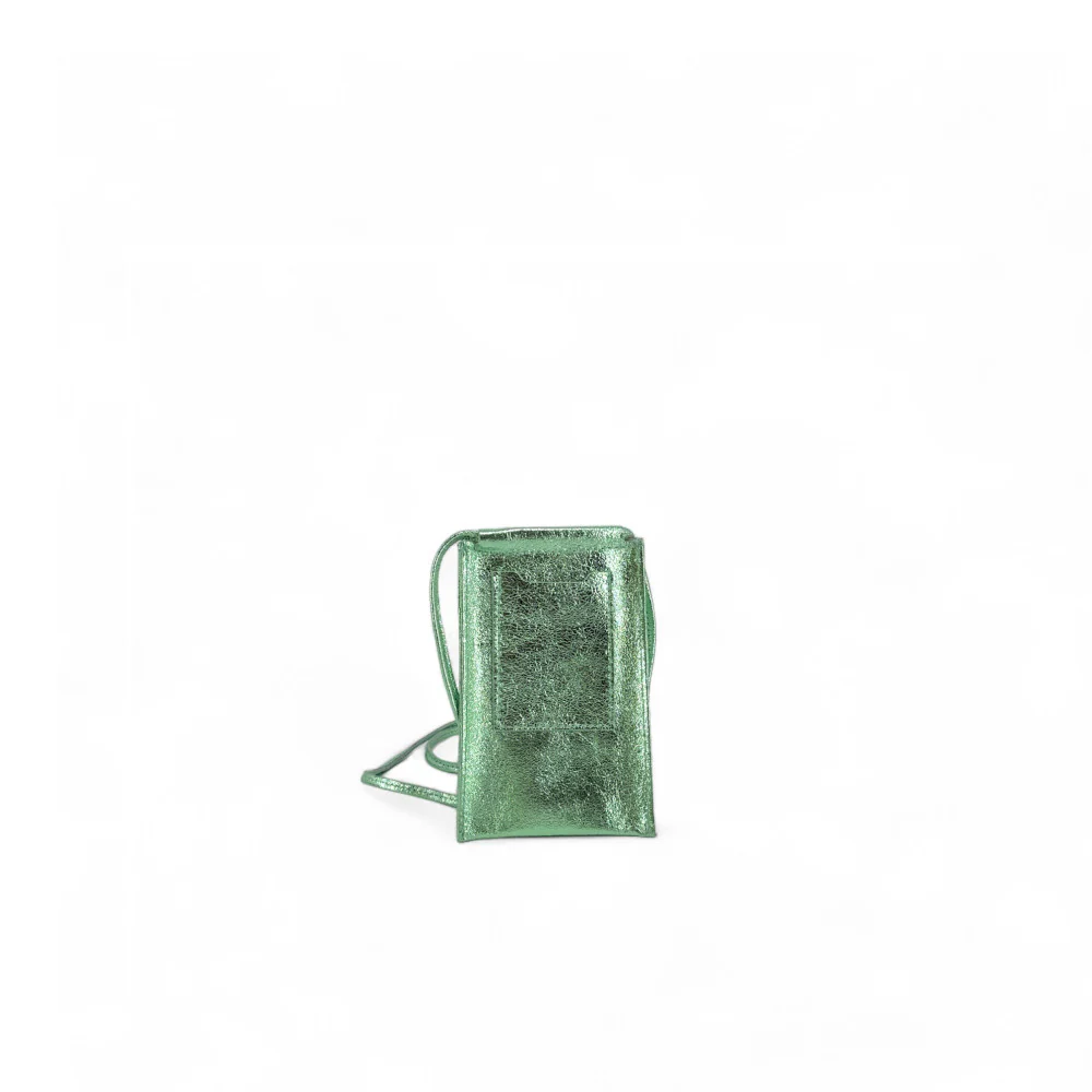 Pochette téléphone en cuir irisé EASY Vert Menthe givrée - Image 3