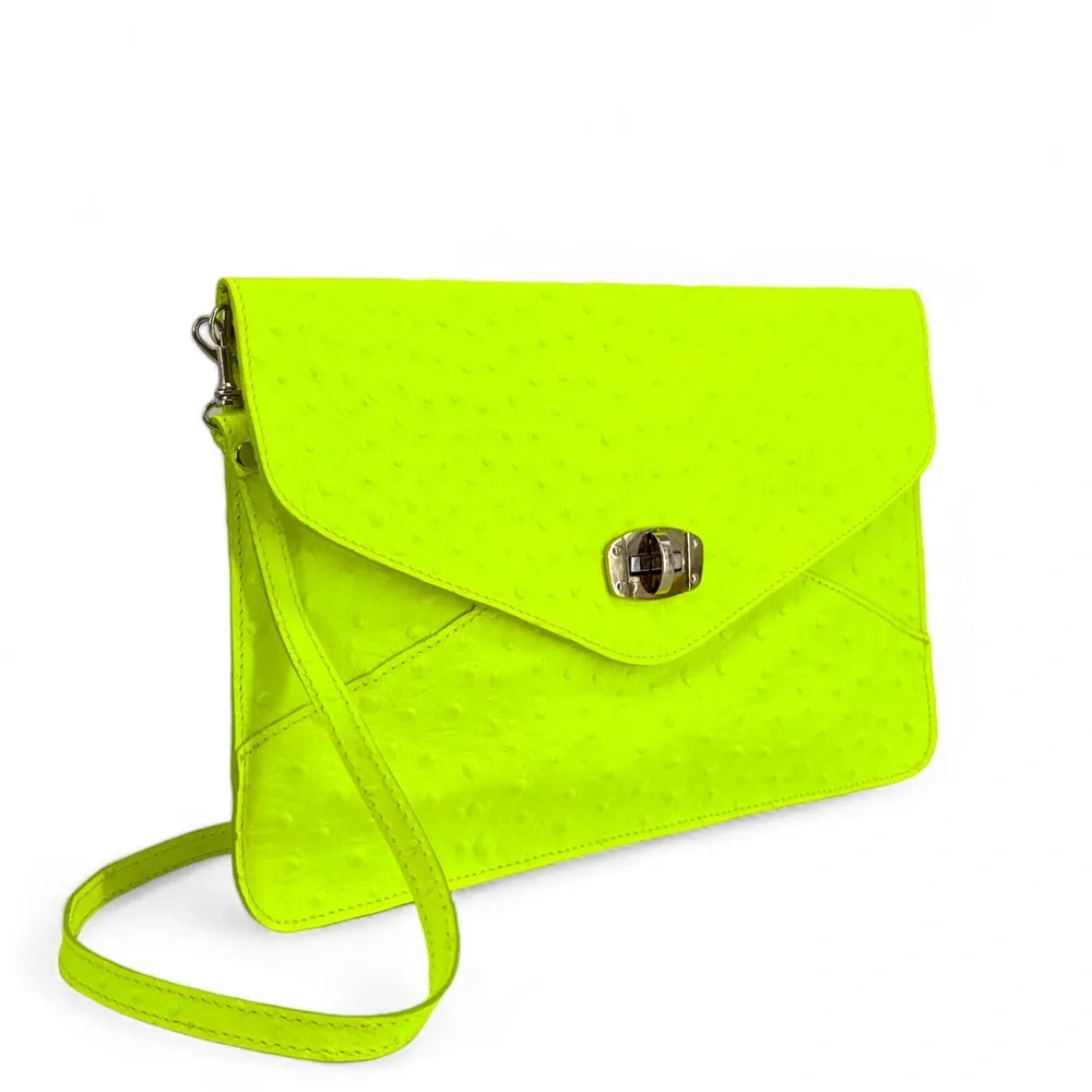 Pochette XL en cuir néon façon autruche IBIZA ROCKS Jaune fluo - Image 2