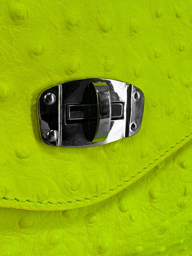 Pochette XL en cuir néon façon autruche IBIZA ROCKS Jaune fluo - Image 6