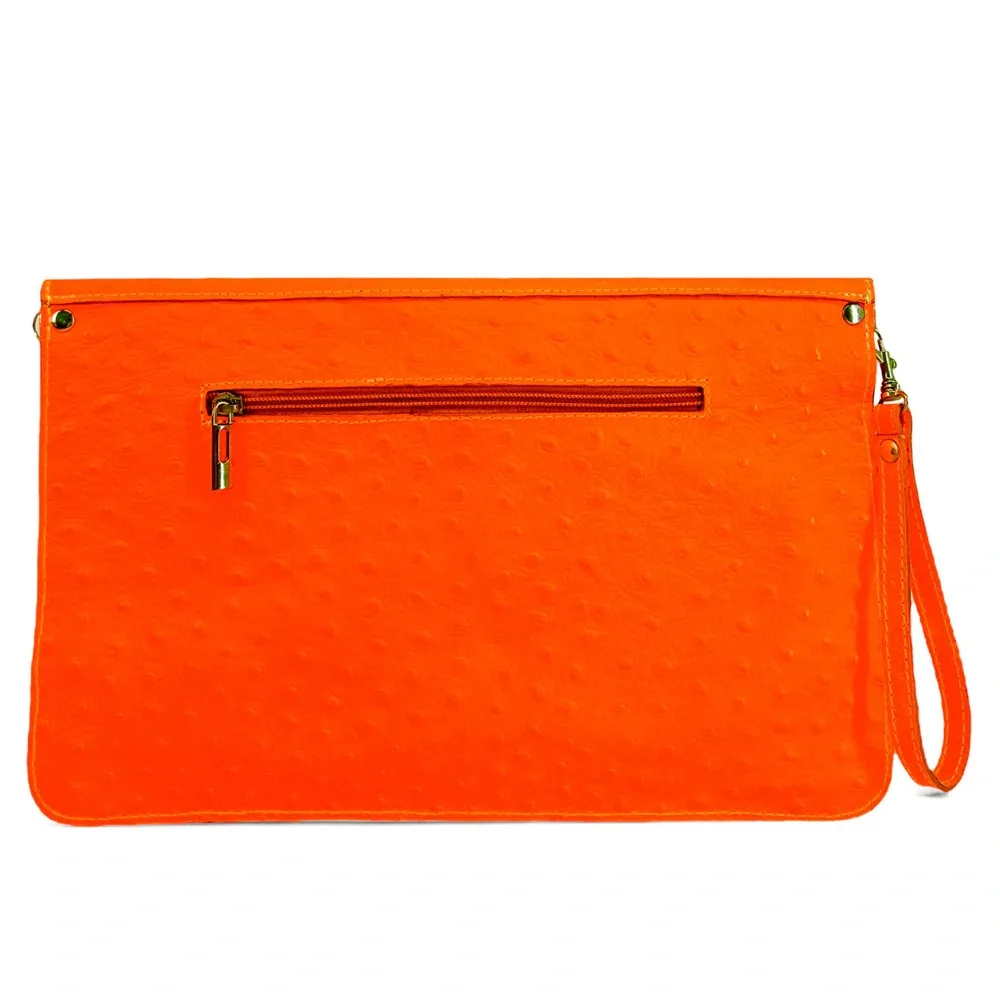 Pochette XL en cuir néon façon autruche IBIZA ROCKS Orange fluo - Image 3