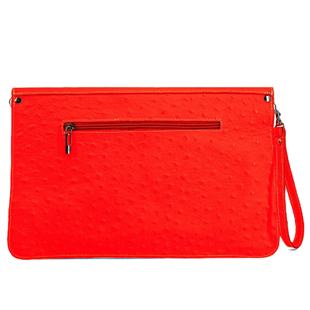 Pochette XL en cuir néon façon autruche IBIZA ROCKS Rose fluo - Image 3