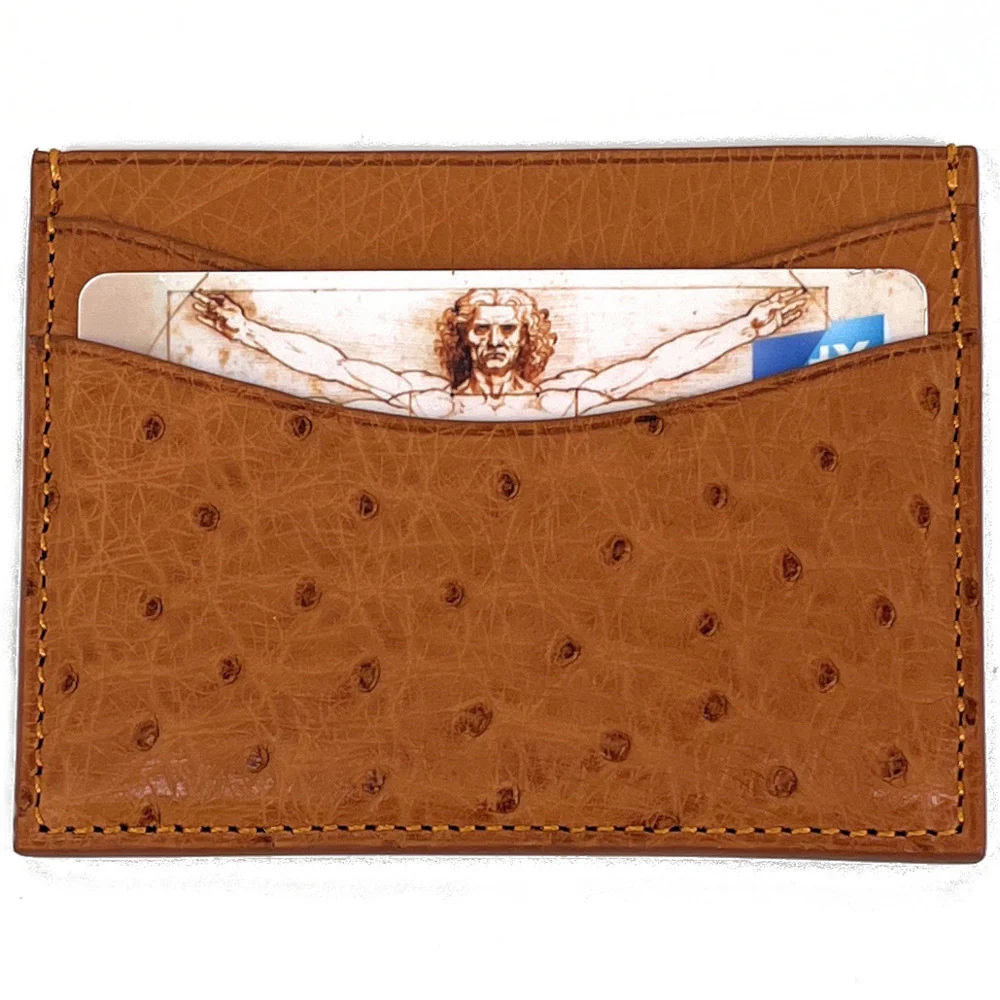 Porte-cartes cuir d'autruche édition Haute-couture Camel - Image 2