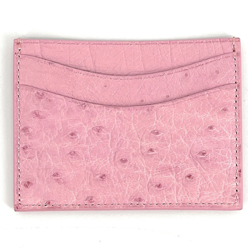 Porte-cartes cuir d'autruche édition Haute-couture Rose Pâle