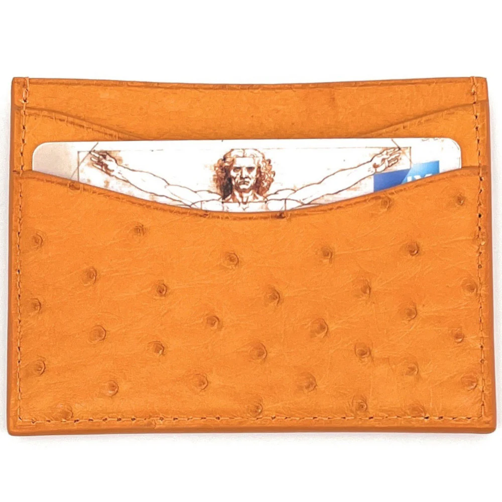 Porte-cartes cuir d'autruche édition Haute-couture Safran - Image 2