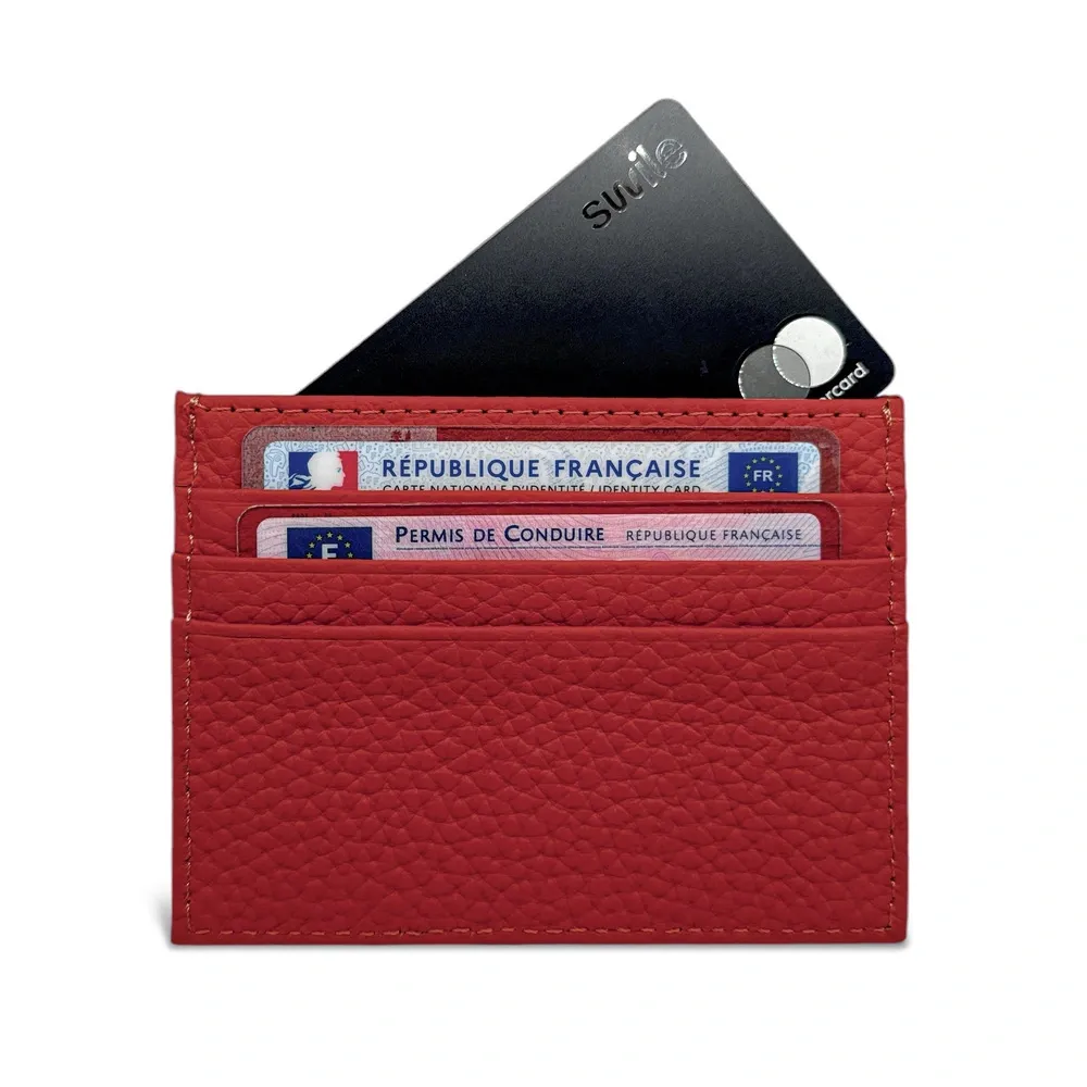 Porte-cartes en cuir grainé NOAH Rouge garance - Image 4