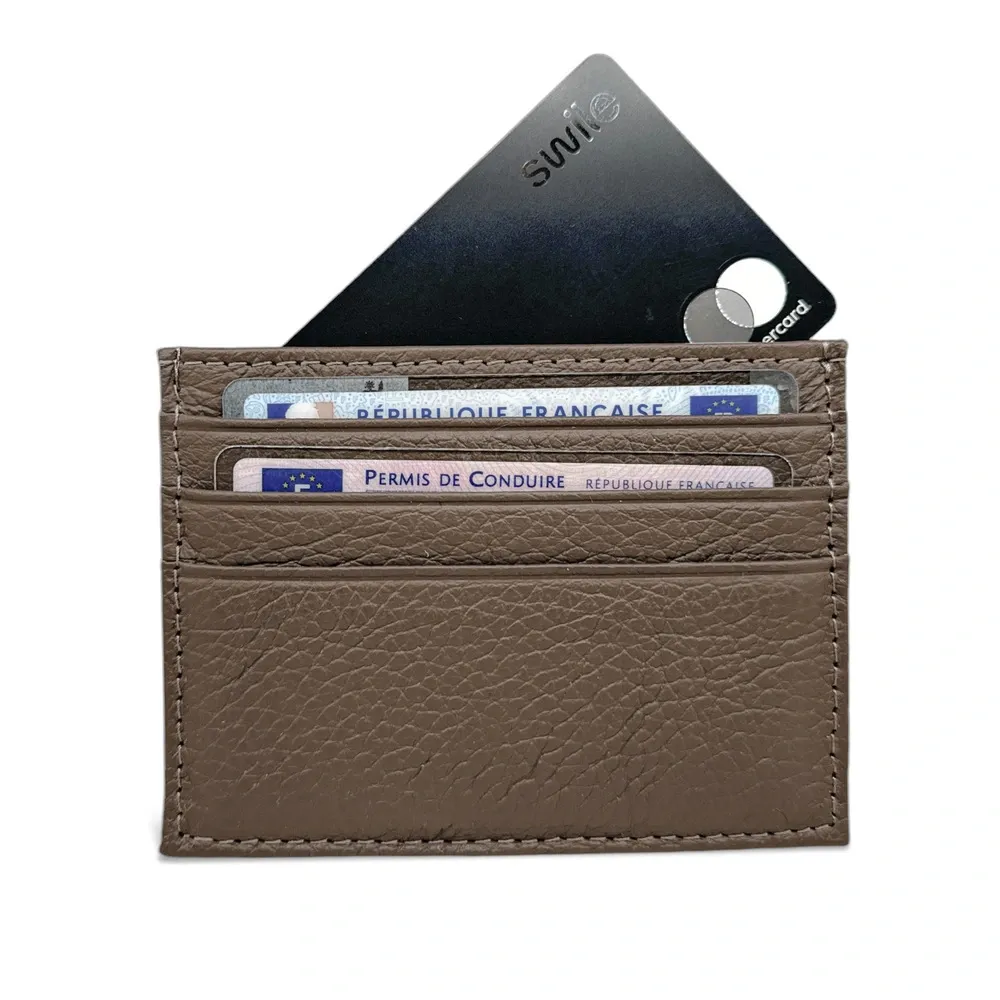 Porte-cartes en cuir grainé NOAH Taupe foncé - Image 4