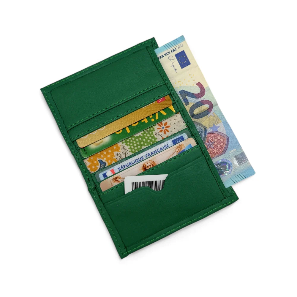 Porte-cartes en cuir lisse IMPRESSION Vert anglais - Image 3