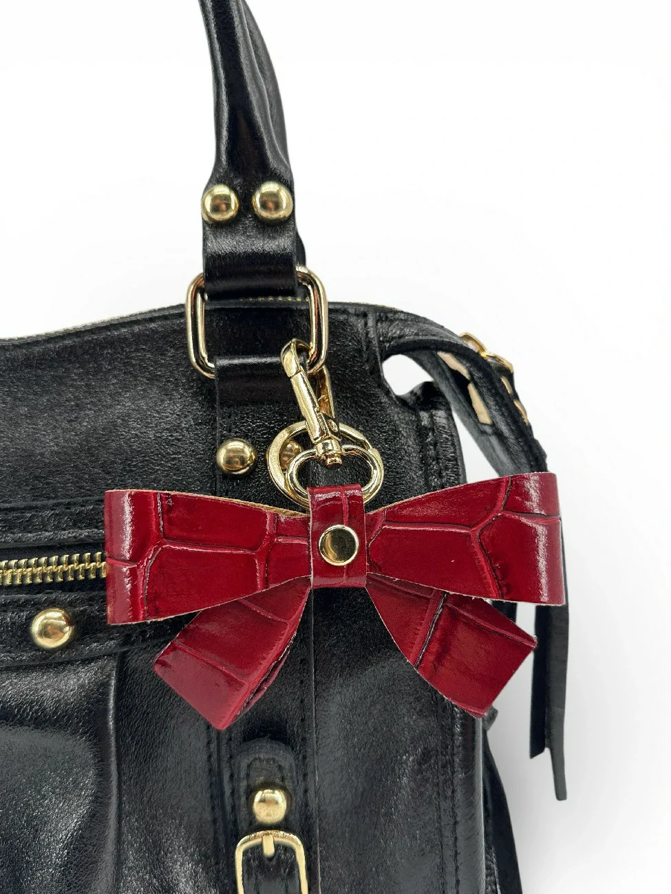 Porte-clés en cuir à motif crocodile FARFALA CROCO Rouge cerise - Image 3