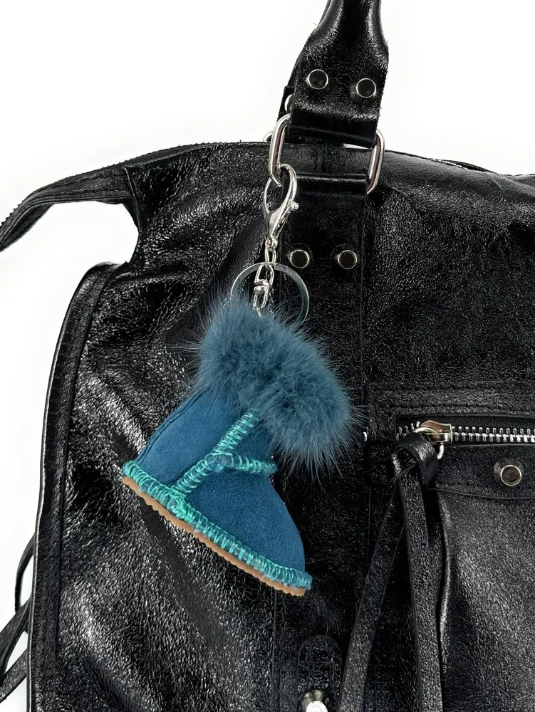 Porte-clés en daim FLY ME TO THE MOON Bleu vert canard - Image 2