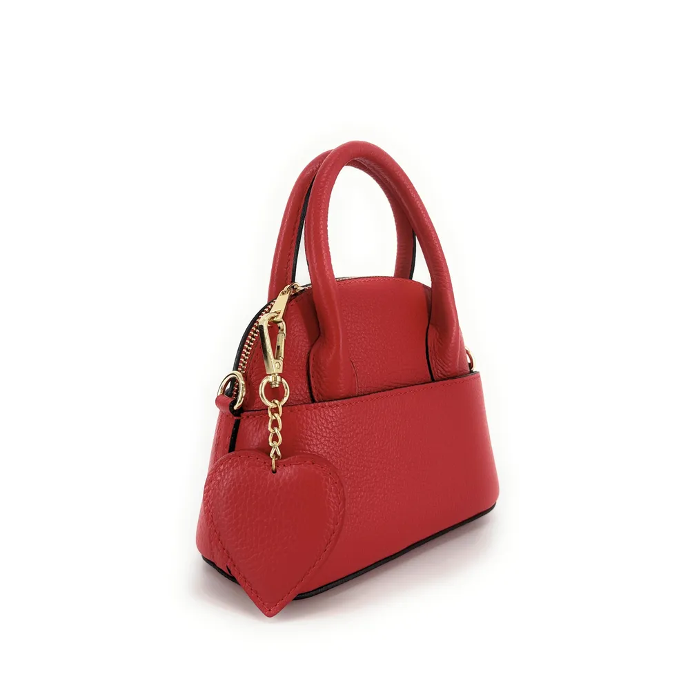 Porte-clés en cuir grainé COEUR Rouge garance - Image 2