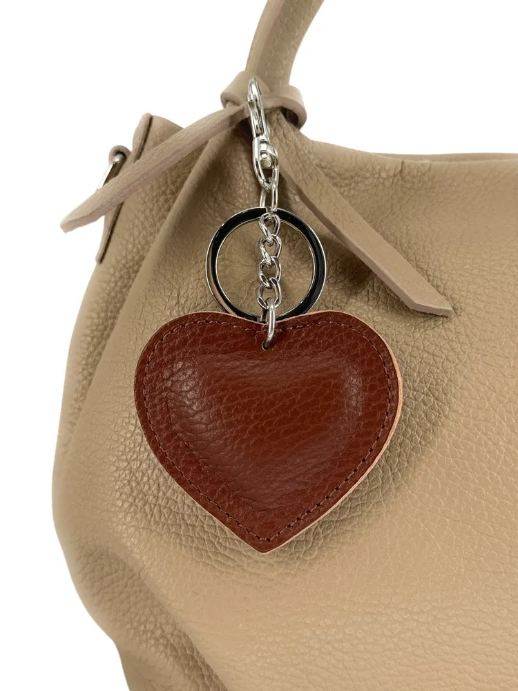 Porte-clés en cuir grainé COEUR SILVER Châtaigne - Image 3