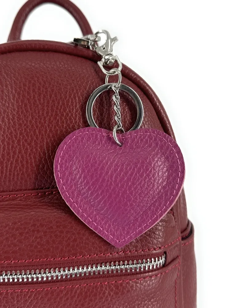 Porte-clés en cuir grainé COEUR SILVER Rose blush - Image 3