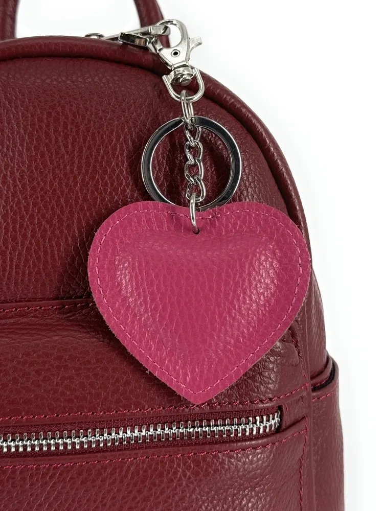 Porte-clés en cuir grainé COEUR SILVER Rose intense - Image 3