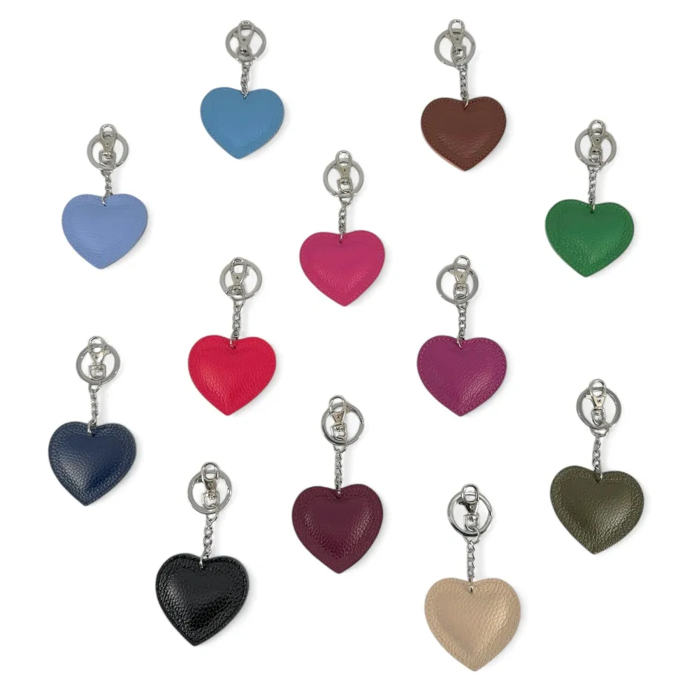 Porte-clés en cuir grainé COEUR SILVER Rose intense - Image 4