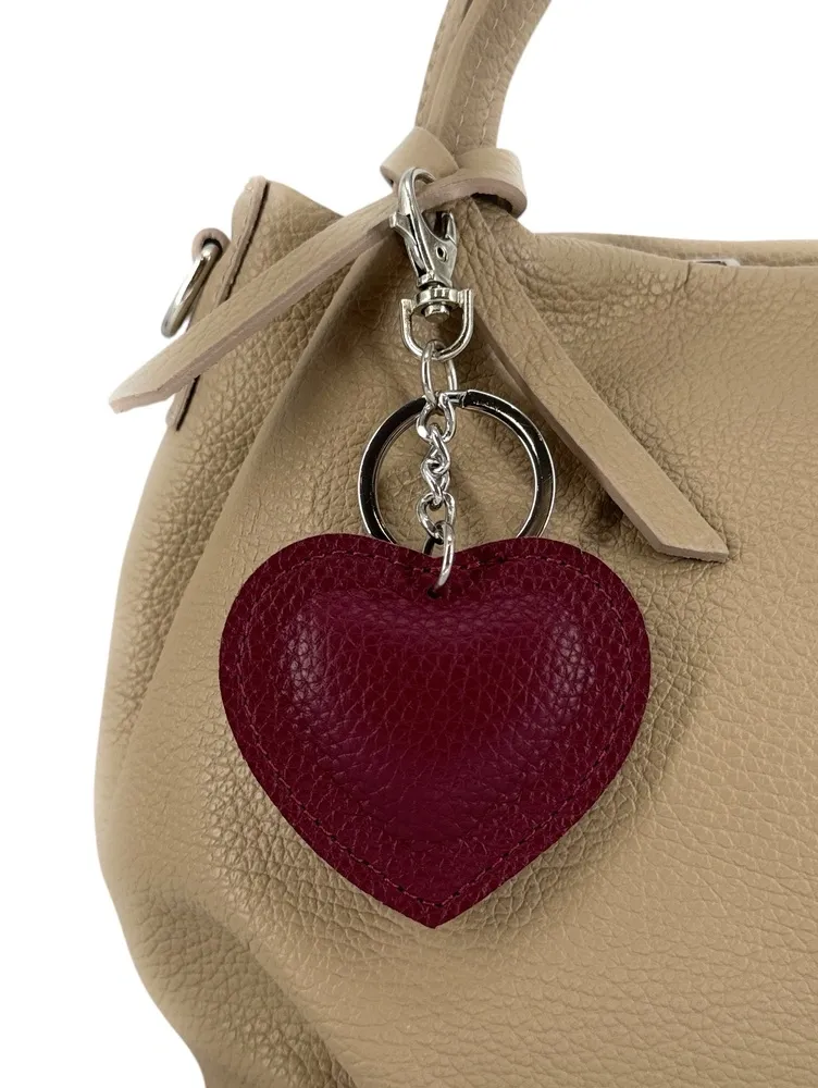 Porte-clés en cuir grainé COEUR SILVER Rouge bordeaux - Image 3
