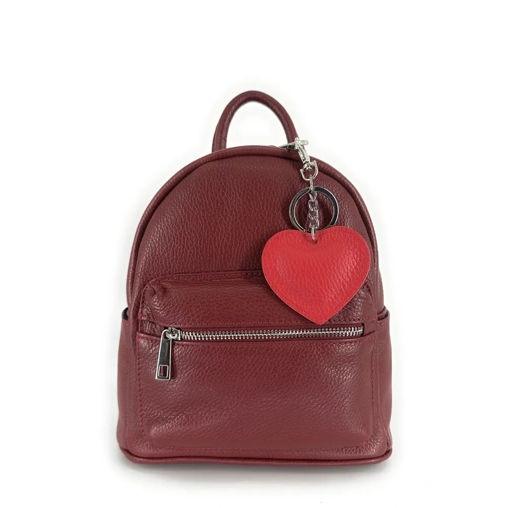 Porte-clés en cuir grainé COEUR SILVER Rouge garance - Image 2