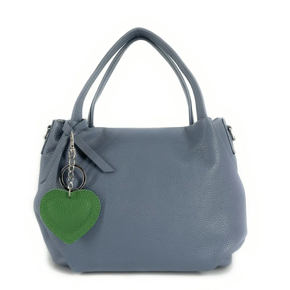 Porte-clés en cuir grainé COEUR SILVER Vert anglais - Image 2