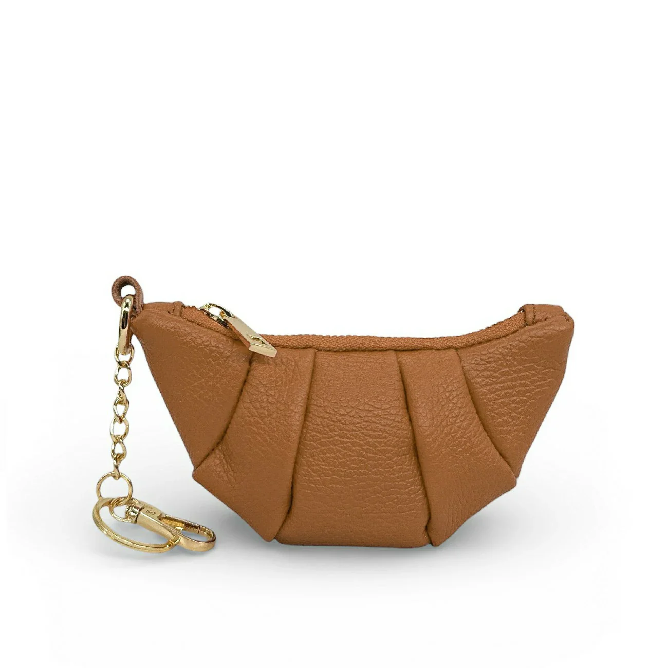 Porte-clés en cuir grainé CROISSANT Marron camel - Image 4
