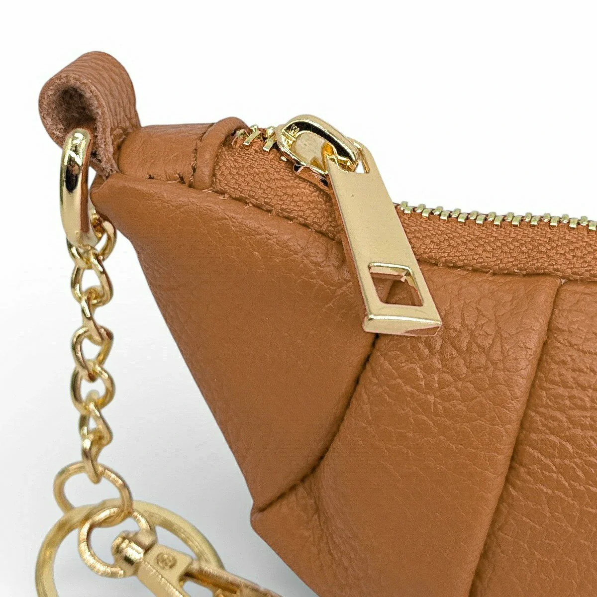 Porte-clés en cuir grainé CROISSANT Marron camel - Image 5