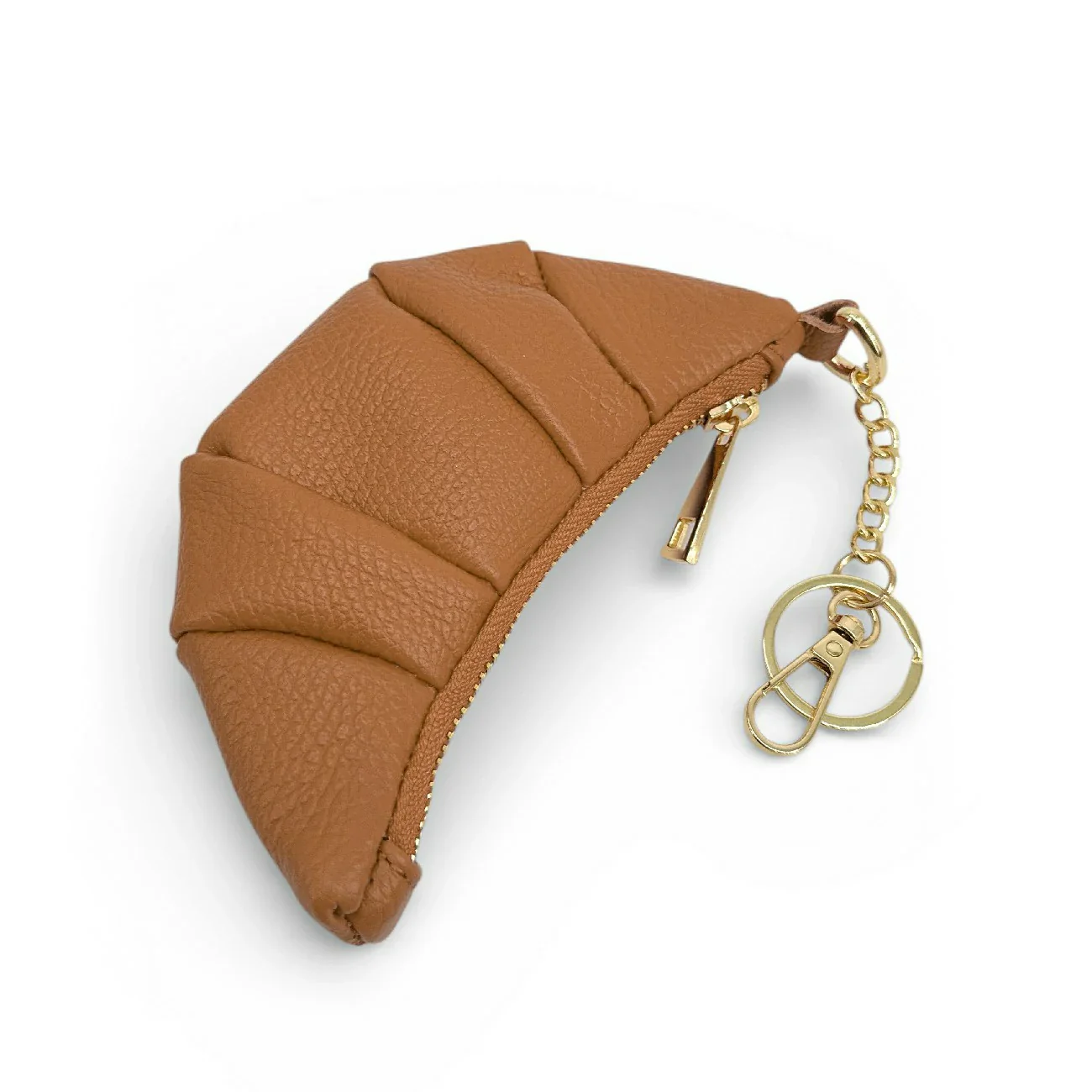 Porte-clés en cuir grainé CROISSANT Marron camel - Image 6