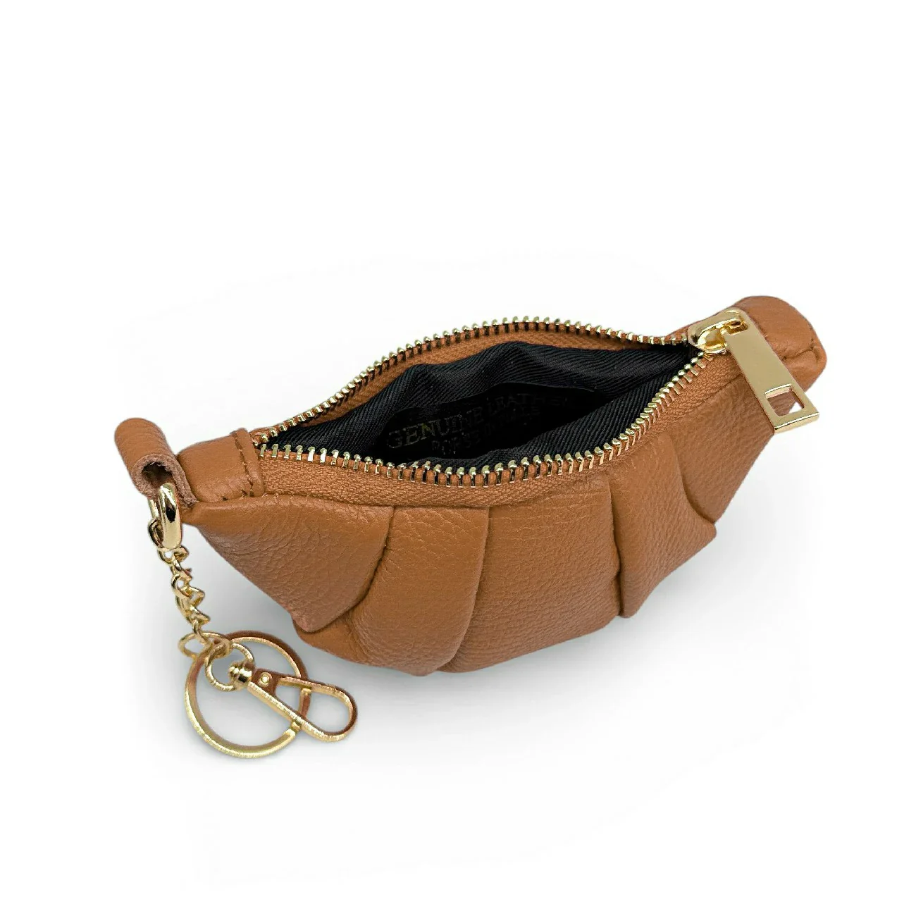 Porte-clés en cuir grainé CROISSANT Marron camel - Image 7