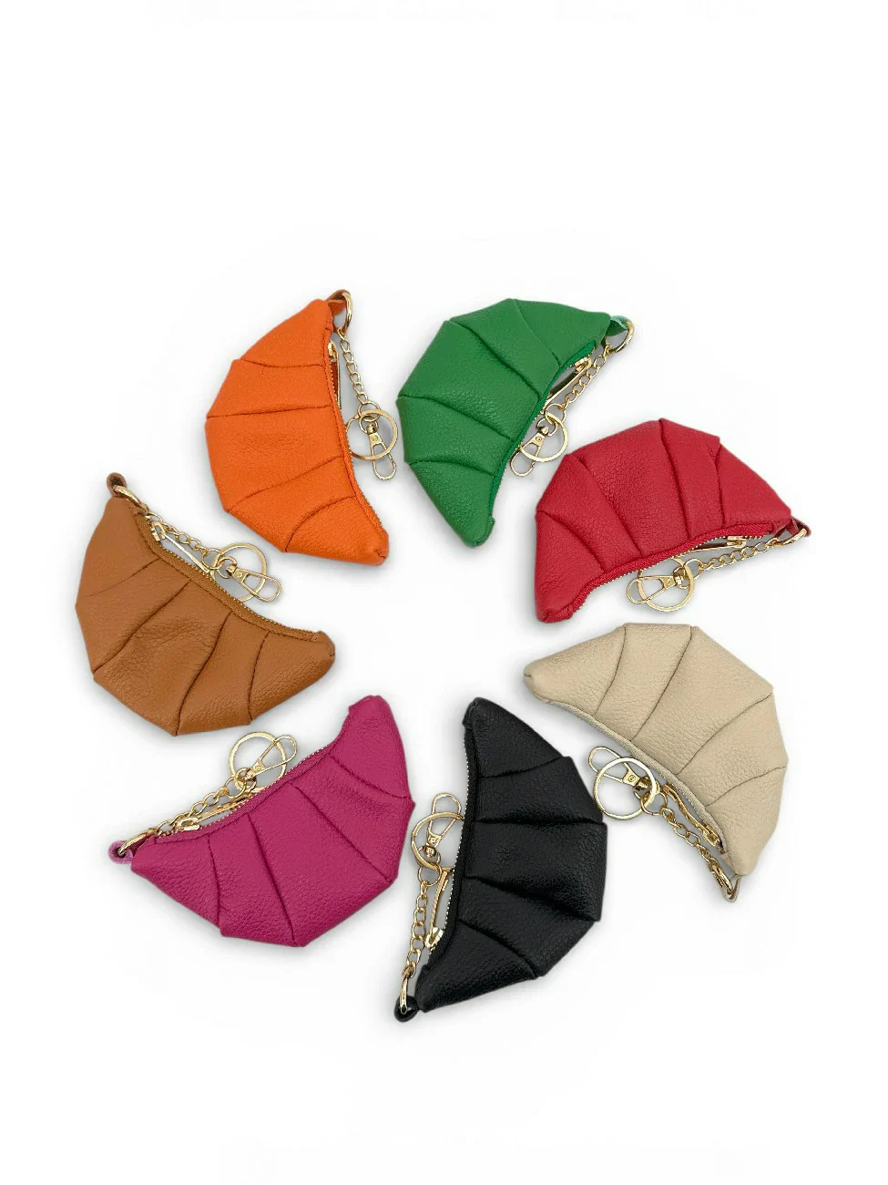 Porte-clés en cuir grainé CROISSANT Marron camel - Image 8