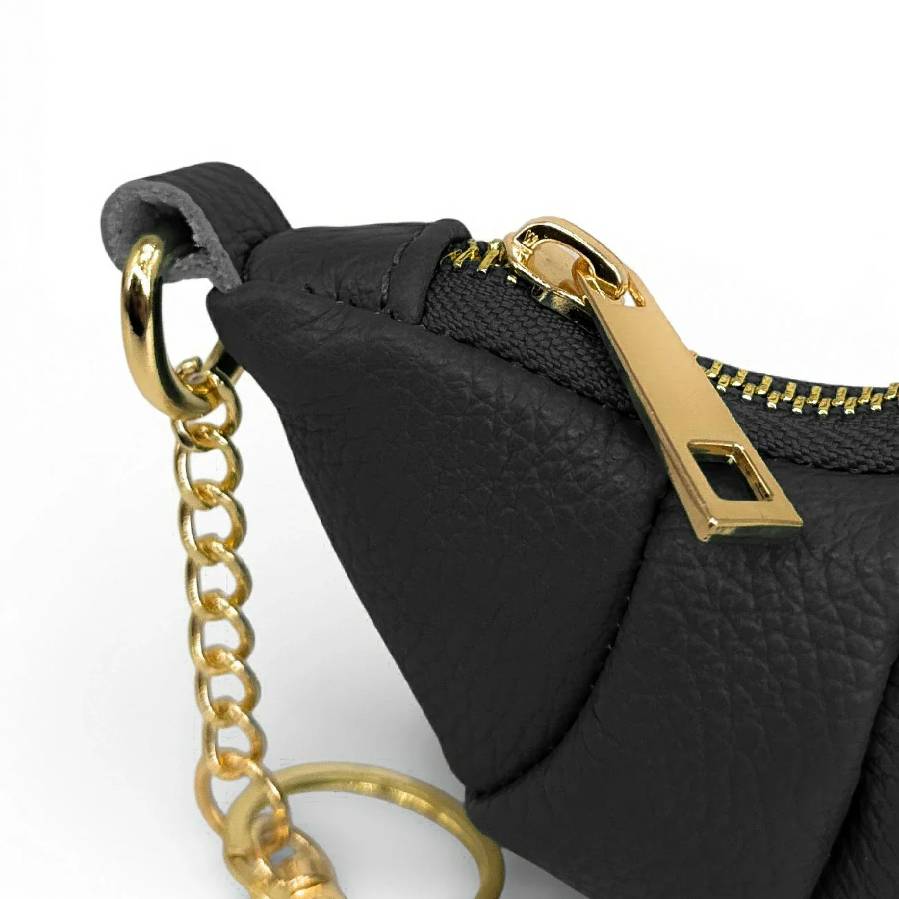 Porte-clés en cuir grainé CROISSANT Noir - Image 5