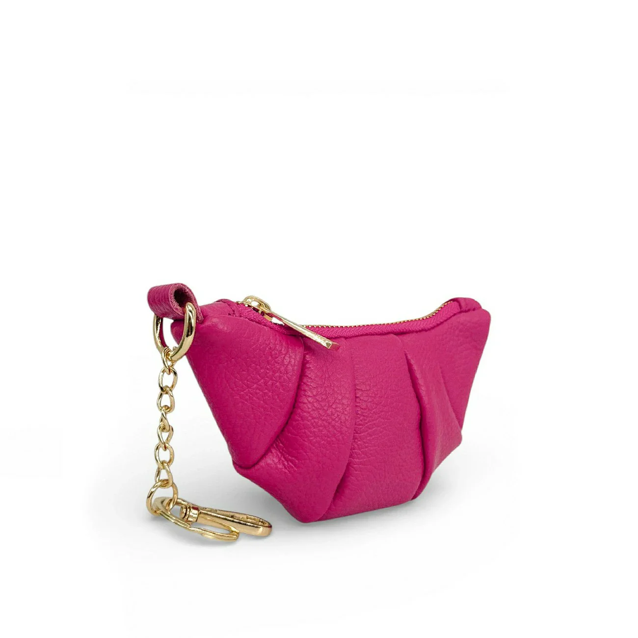 Porte-clés en cuir grainé CROISSANT Rose fuchsia - Image 2