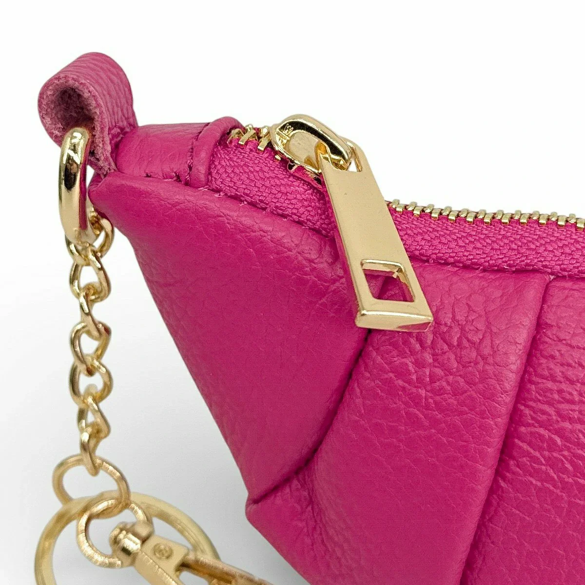 Porte-clés en cuir grainé CROISSANT Rose fuchsia - Image 5