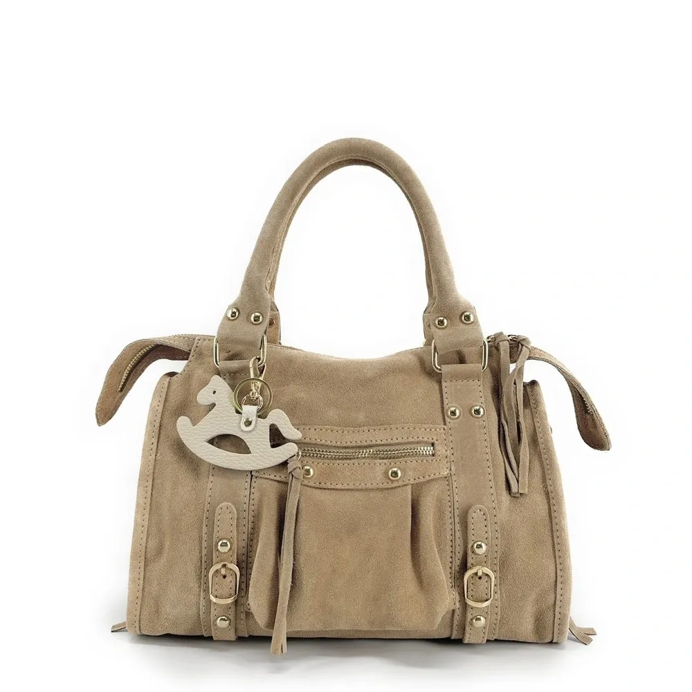 Porte-clés en cuir grainé ROCKY PONY Taupe clair - Image 2